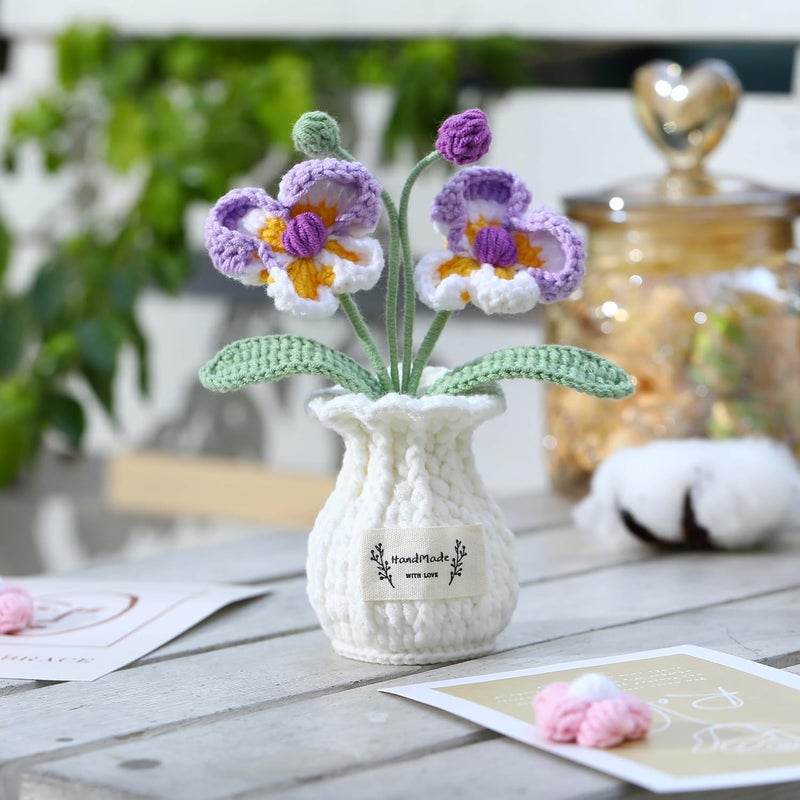 YOOJEE Valentines Day Crochet Flower Pot Gifts for Him Her Boyfriend Girlfriend Women Sister Mom Teacher Couples Wife Husband Coworker Birthday Wedding Handmade Knitted Purple Plant Cute Desk Decor - Image 2